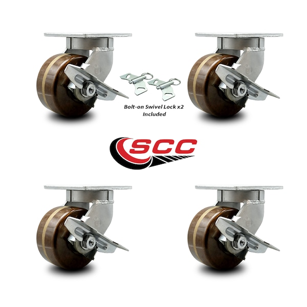Service Caster 6 Inch Heavy Duty High Temp Phenolic Caster Brakes 2 Swivel Locks SCC, 4PK SCC-KP92S630-PHRHT-SLB-BSL-2-SLB-2 - main